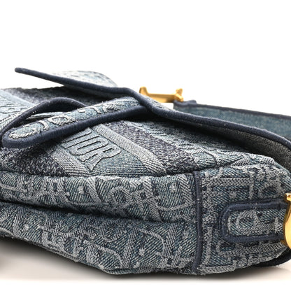 Christian Dior Oblique Embroidered Saddle Bag Denim Blue 10 of 12