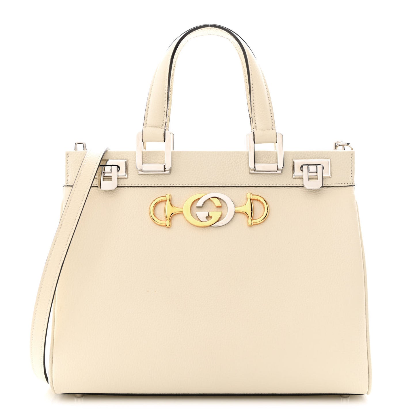 Grainy Calfskin Small Zumi Top Handle Bag Mystic White