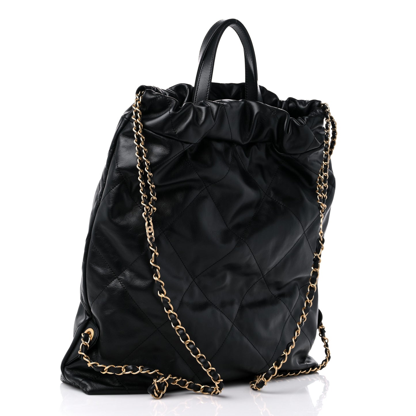 Shiny Calfskin Quilted Chanel 22 Backpack Black