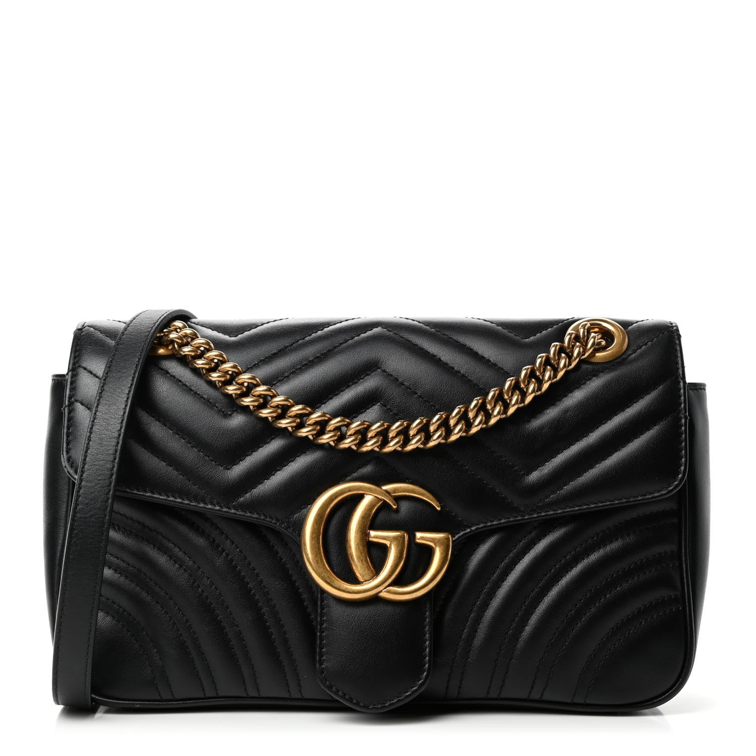 Gucci Calfskin Matelasse Small GG Marmont Shoulder Bag Black 1 of 4