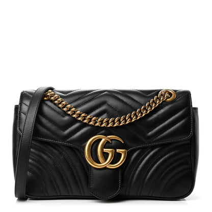 Gucci Calfskin Matelasse Small GG Marmont Shoulder Bag Black 1 of 4