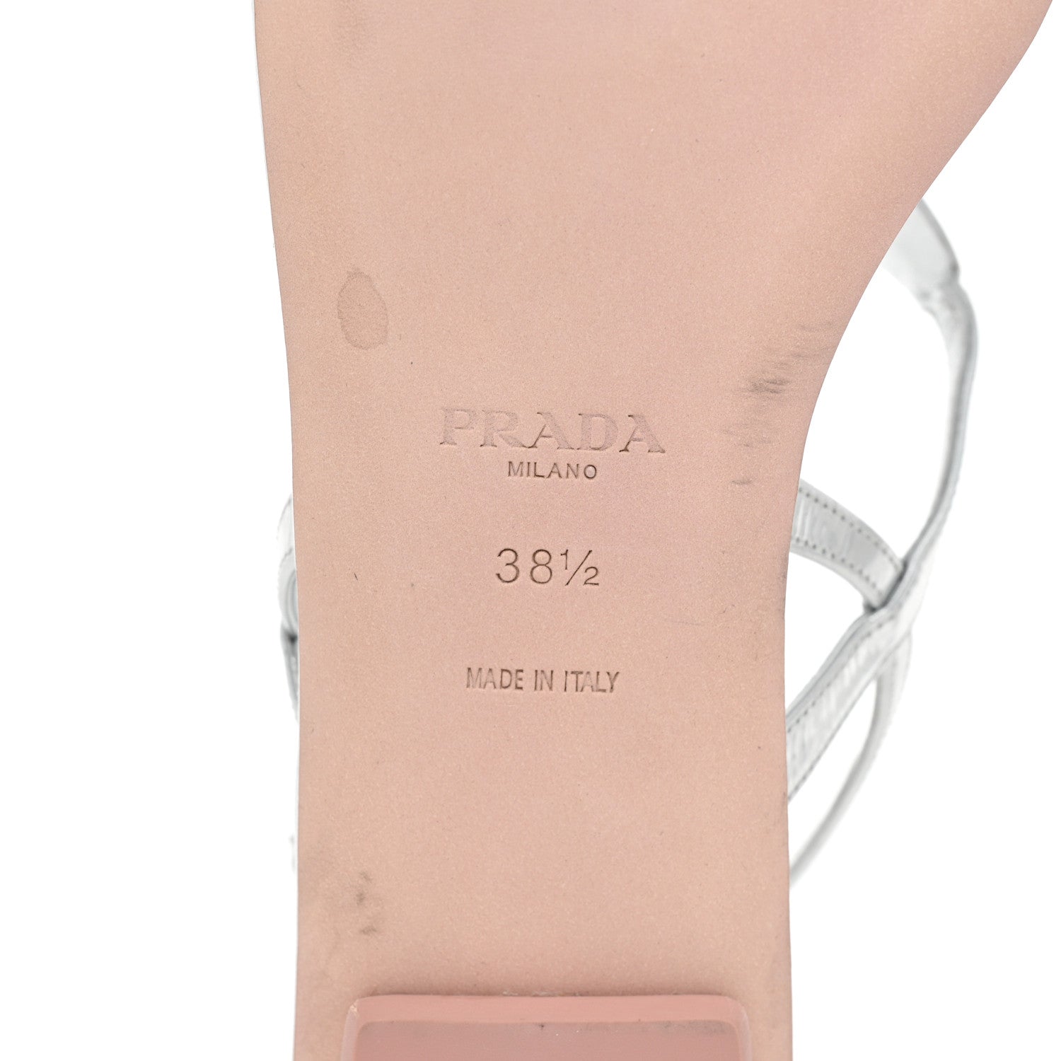 Prada Metallic Calfskin Metal Triangle Logo Slingback Flat Thong Sandals 38.5 Argento 6 of 12