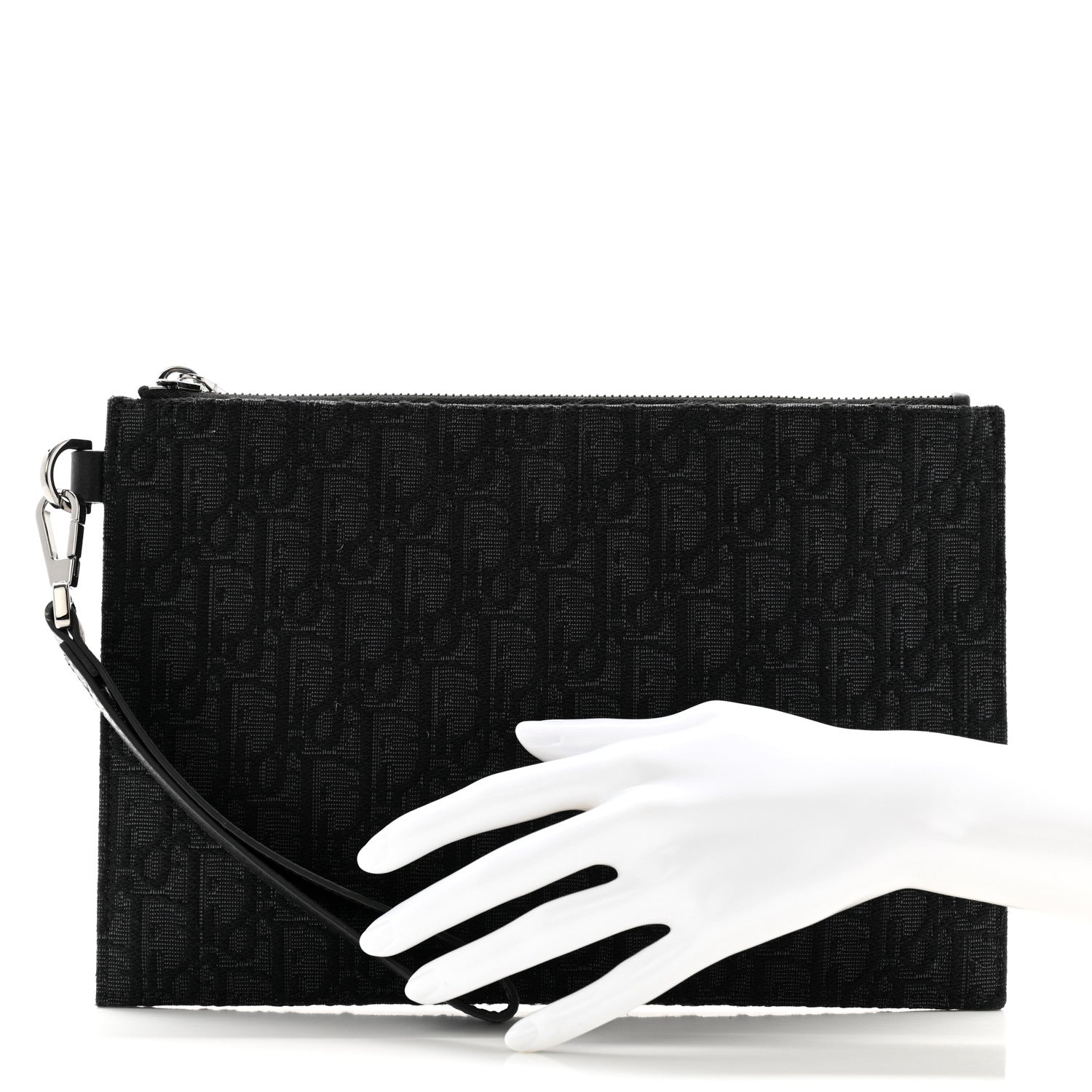 Christian Dior Oblique Jacquard A5 Flat Pouch Wristlet Black 2 of 9