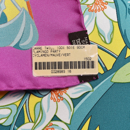 Hermes Silk Flamingo Party Scarf 90 Cyclamen Mauve Vert 5 of 8