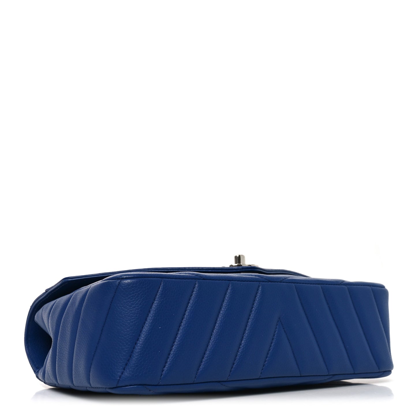 Caviar Chevron Quilted Single Flap Blue