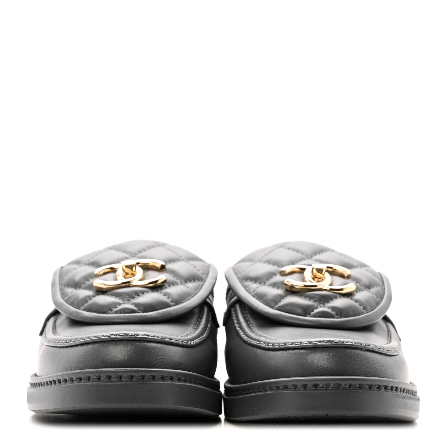 Chanel Lambskin Quilted CC Turnlock Mules 37.5 Grey 3 of 13