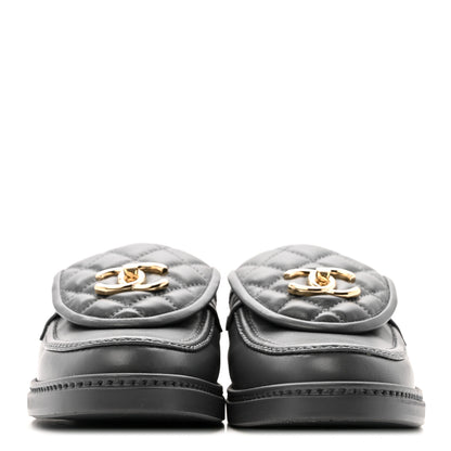 Chanel Lambskin Quilted CC Turnlock Mules 37.5 Grey 3 of 13