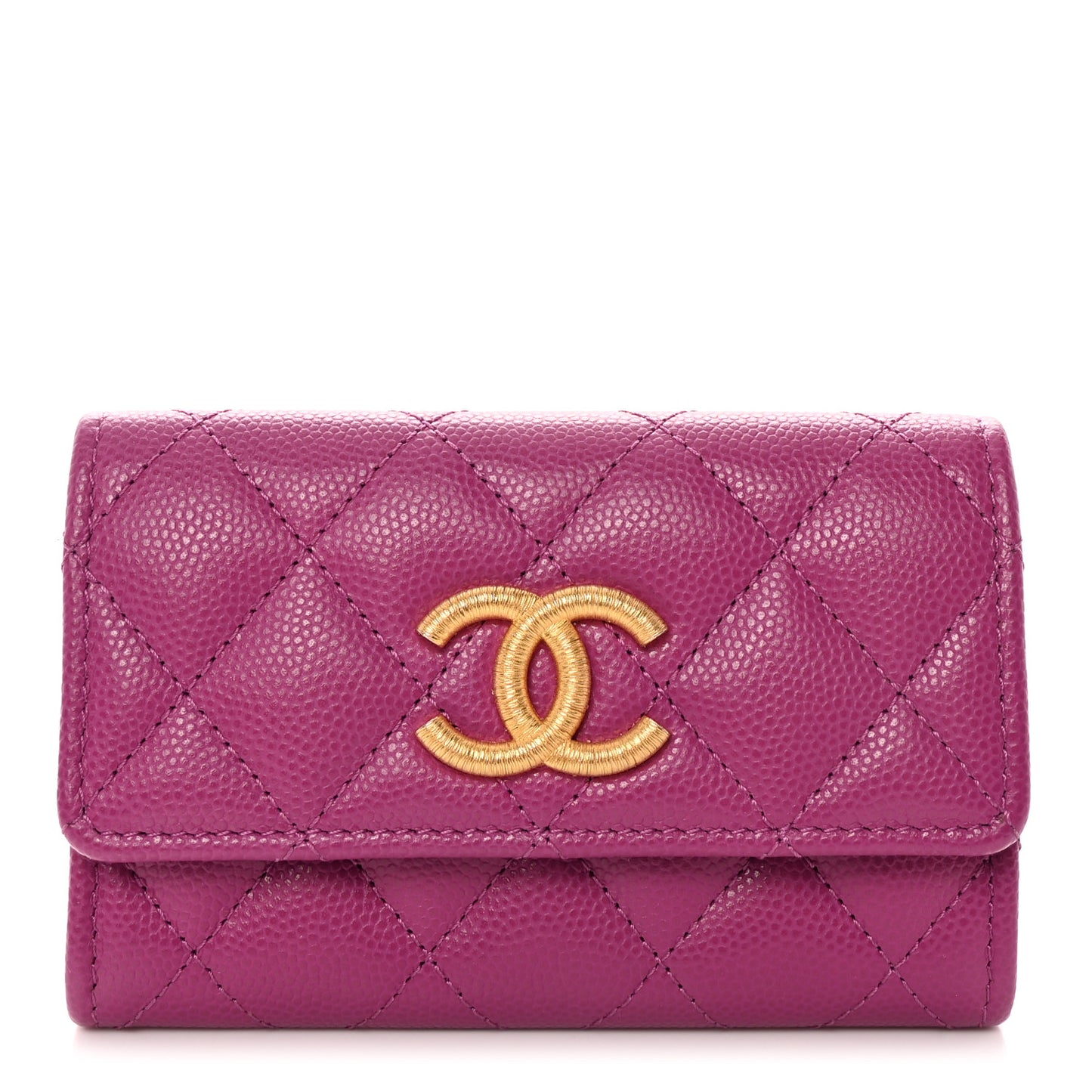 Caviar Quilted Textured CC Flap Card Holder Purple