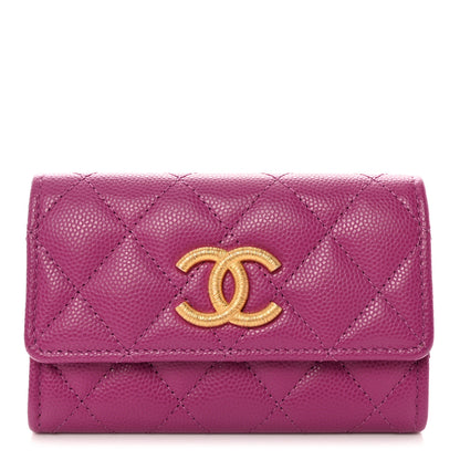 Chanel Caviar Quilted Textured CC Flap Card Holder Purple 1 of 9