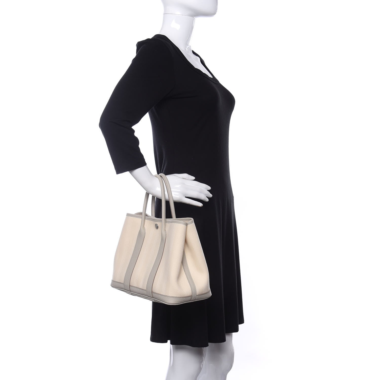 Hermes Chevron Herringbone Toile Negonda Garden Party 30 TPM Tote Nata Beton 2 of 10