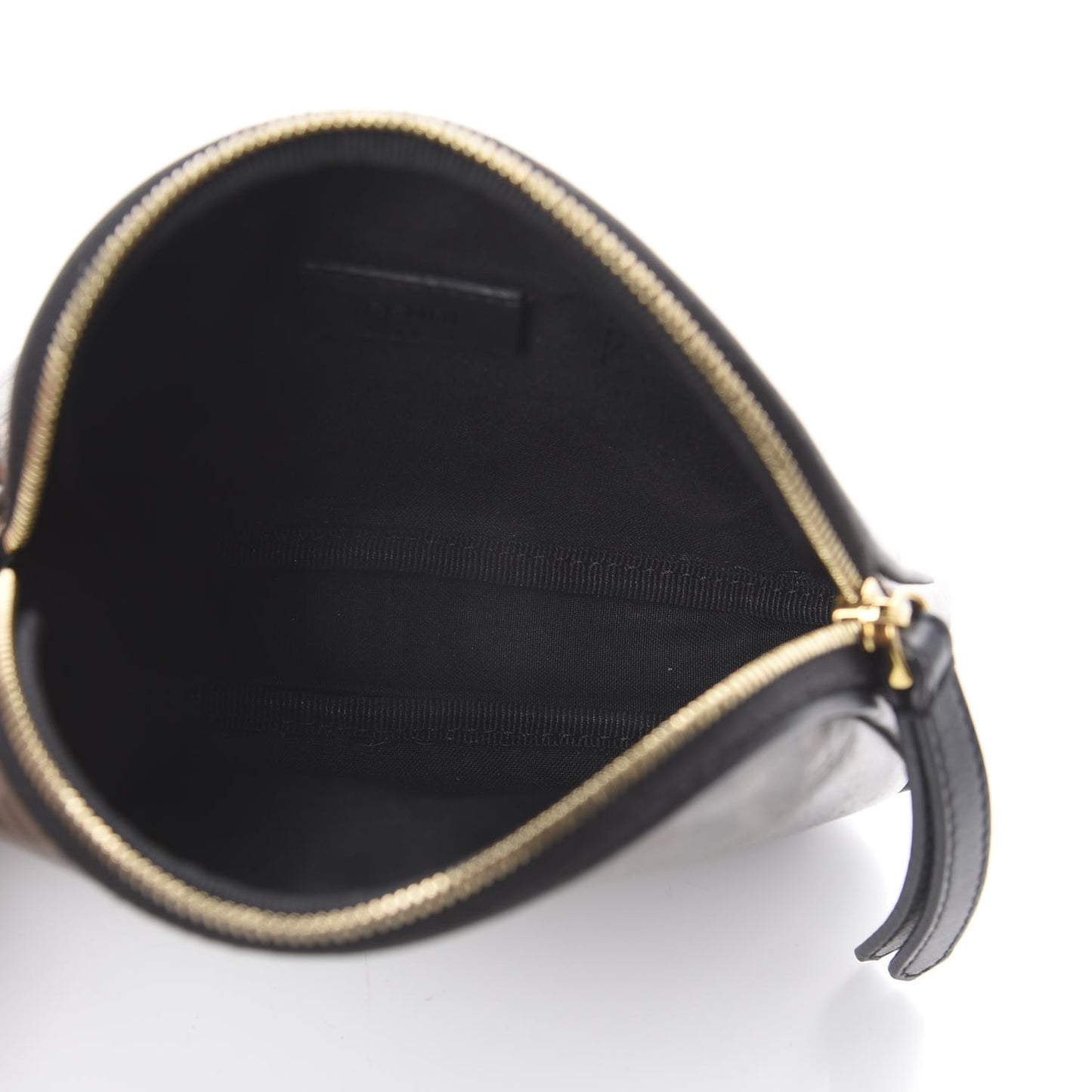 Glazed Fabric Vitello Century FF 1974 Stamp Patch Medium Cosmetic Case Mogano Panna Black