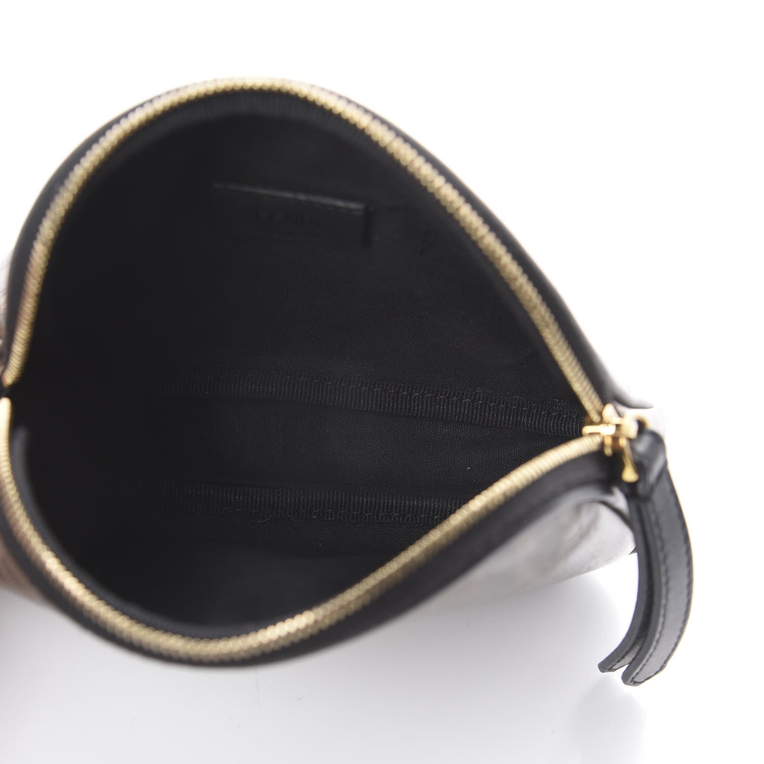 Fendi Glazed Fabric Vitello Century FF 1974 Stamp Patch Medium Cosmetic Case Mogano Panna Black 4 of 5