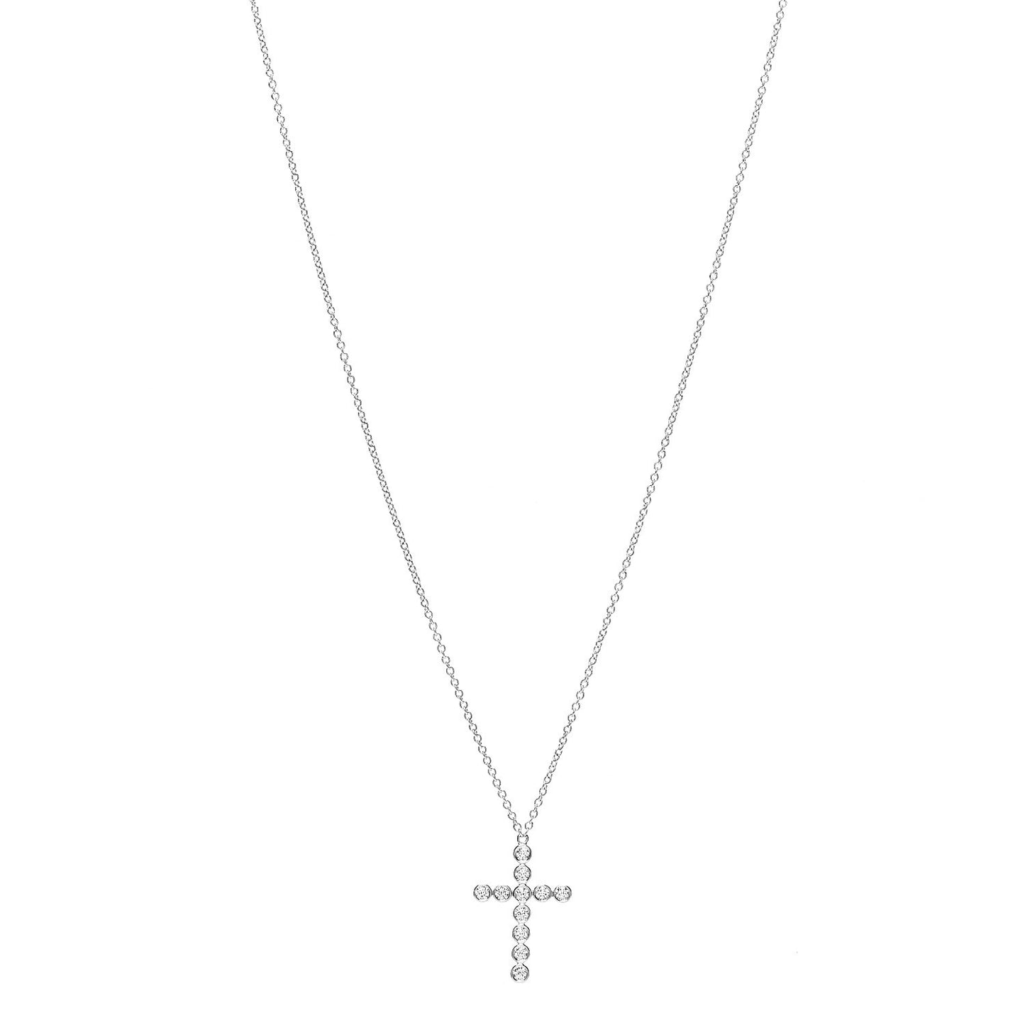 Platinum Diamond Bezel Set Cross Pendant Necklace