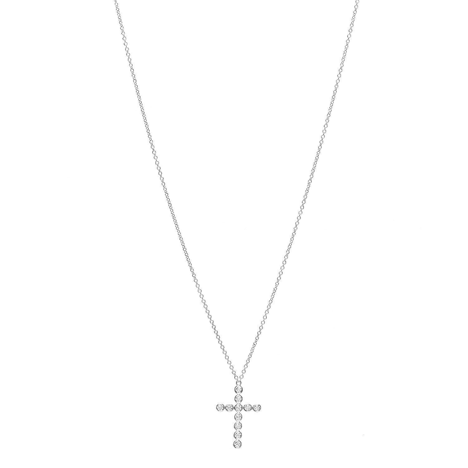 Tiffany Platinum Diamond Bezel Set Cross Pendant Necklace 1 of 6
