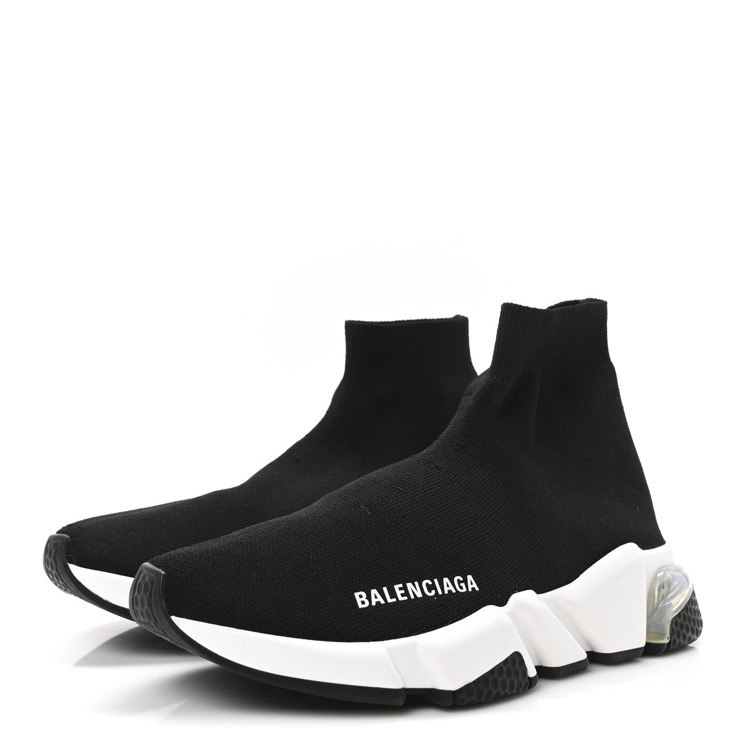 Balenciaga Neoprene Knit Womens Speed Clear Sole Sneakers 37 Black White 4 of 8