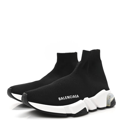 Balenciaga Neoprene Knit Womens Speed Clear Sole Sneakers 37 Black White 4 of 8