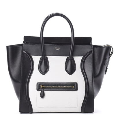Celine Smooth Calfskin Shrunken Lambskin Mini Bi-Color Luggage Black White 1 of 12