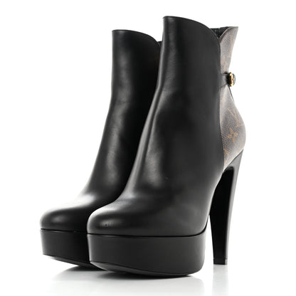 Louis Vuitton Calfskin Monogram Afterglow Platform Ankle Boots 38.5 Black 3 of 8