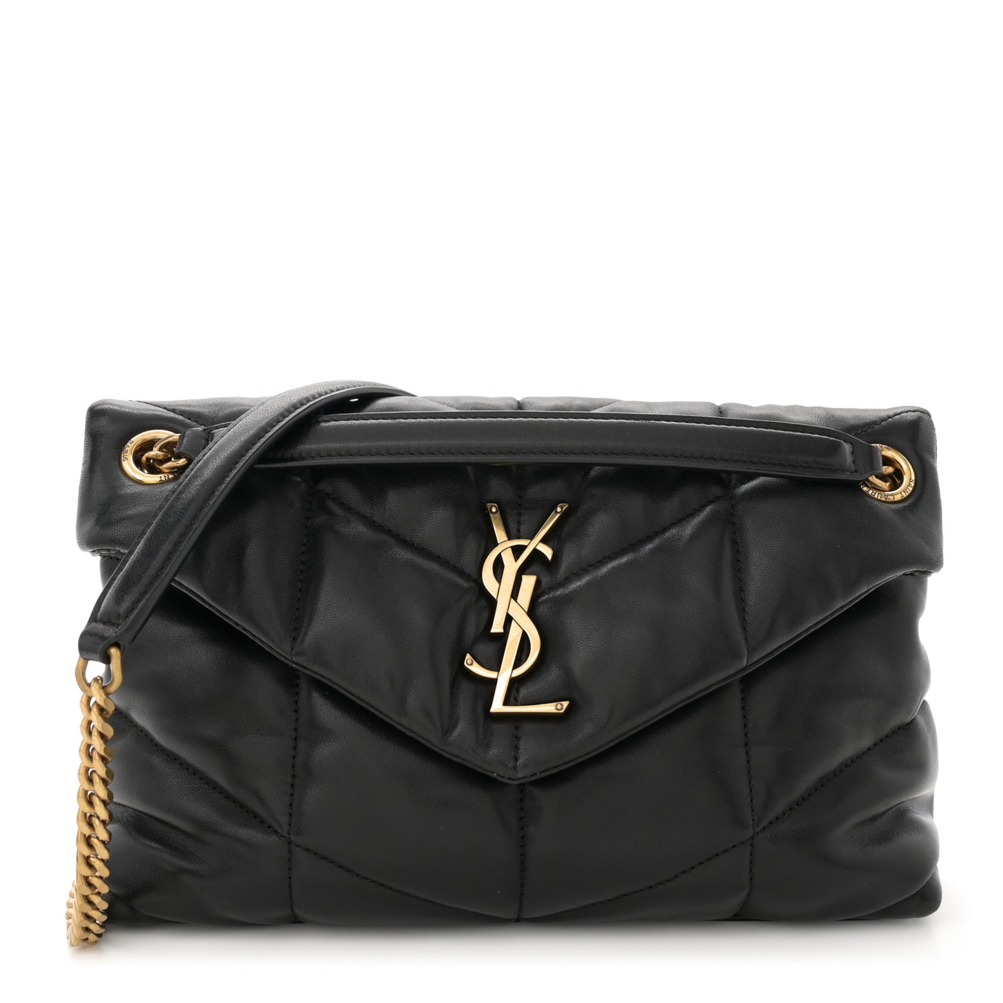 Lambskin Quilted Small Loulou Puffer Monogram Chain Satchel Black