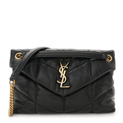 Saint Laurent Lambskin Quilted Small Loulou Puffer Monogram Chain Satchel Black 1 of 10
