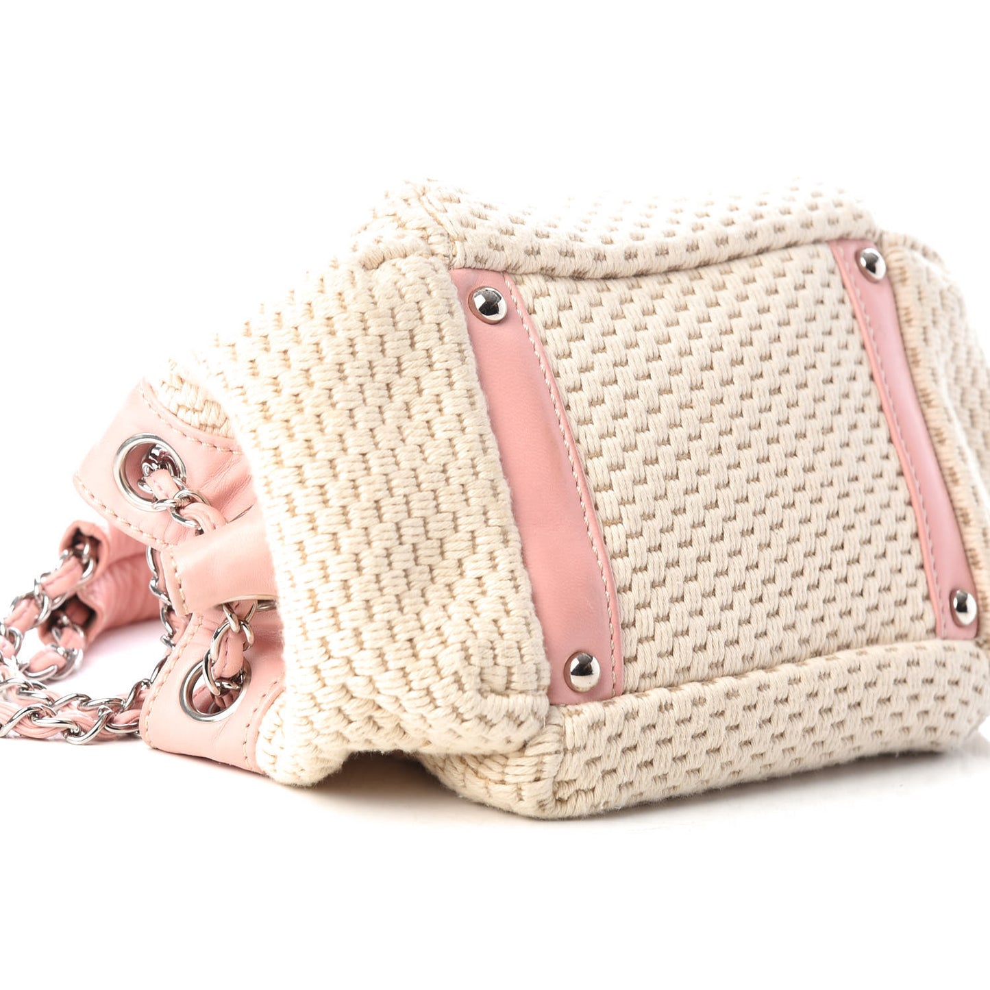 Canvas Woven Lambskin Lax Accordion Hobo Pink