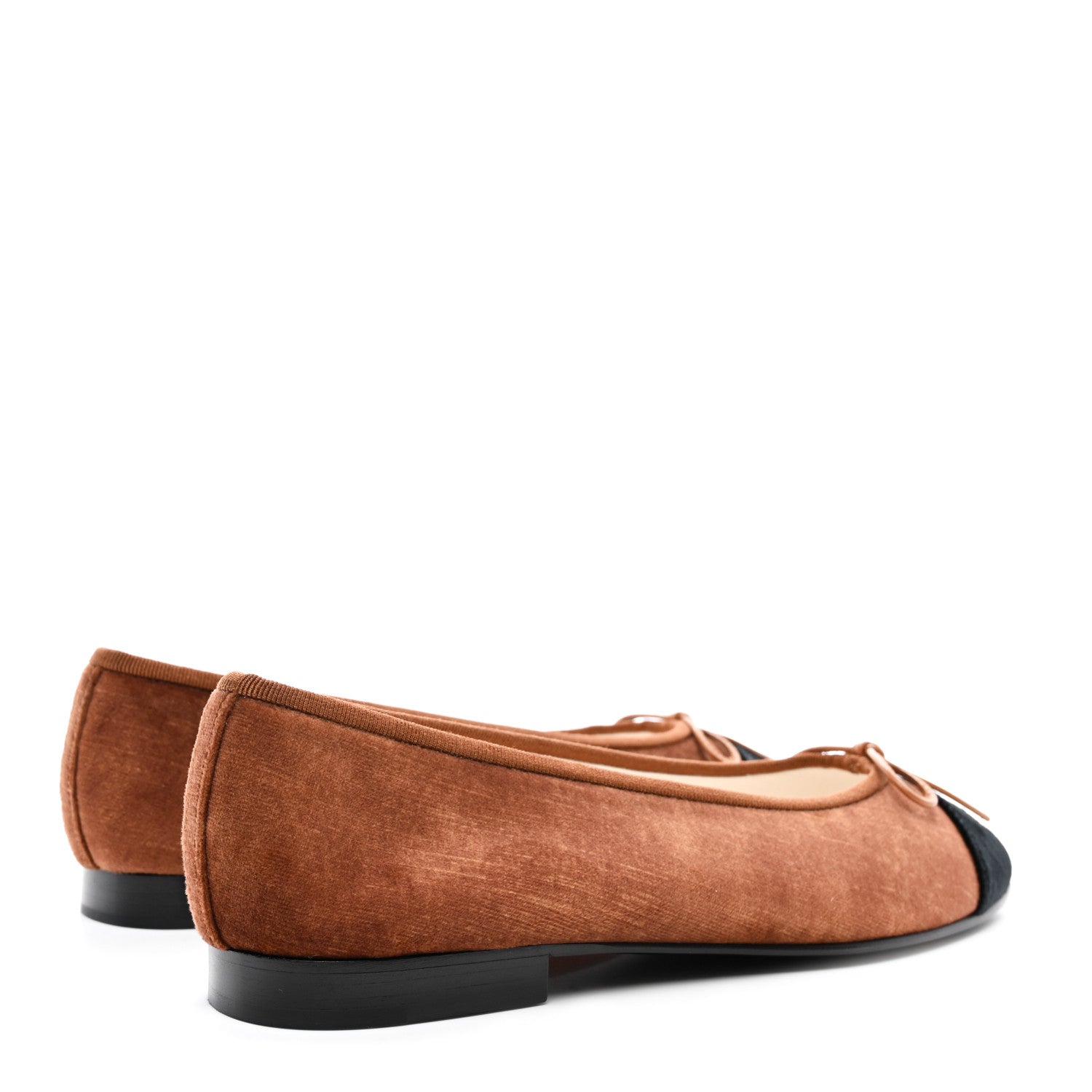 Chanel Velvet Cap Toe CC Ballerina Flats 38.5 Brown Black 4 of 9