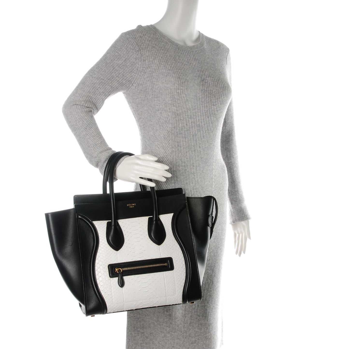Python Smooth Calfskin Mini Luggage Black White