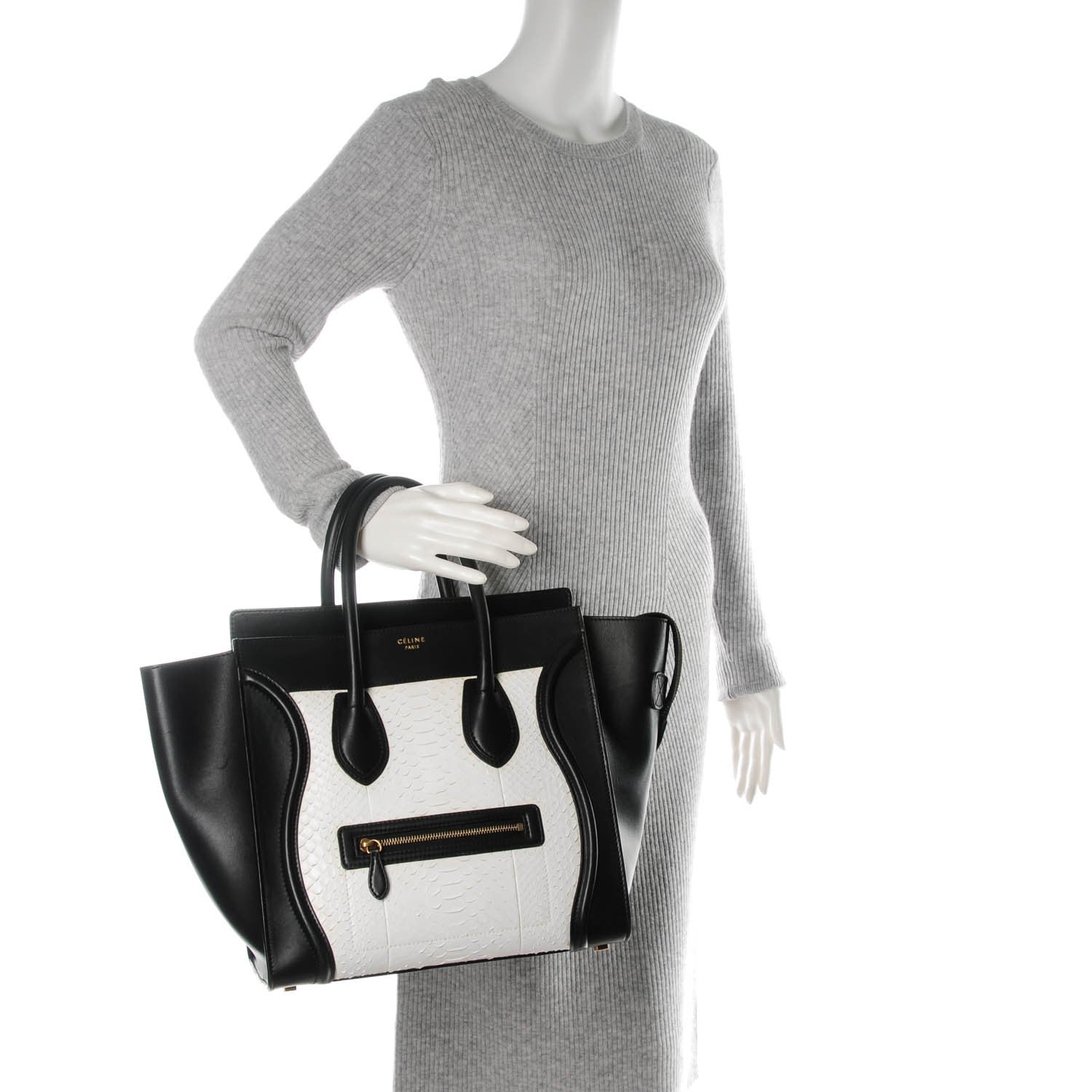 Celine Python Smooth Calfskin Mini Luggage Black White 2 of 7