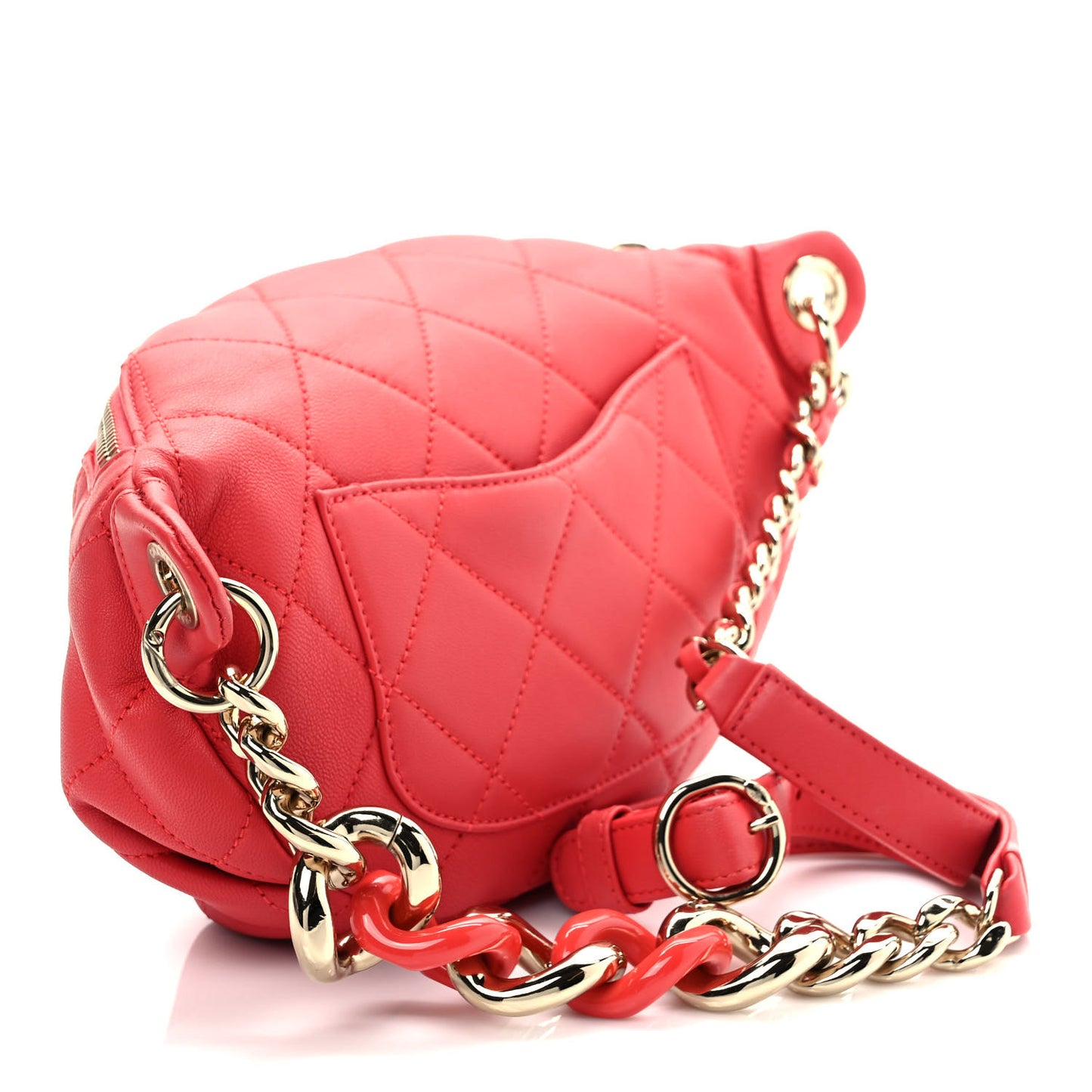 Lambskin Quilted Resin Bi-Color Waist Bag Fanny Pack Red