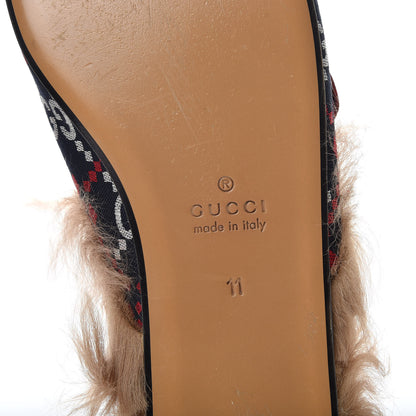 Gucci Canvas GG Monogram Diamond Fur Web GG Mens Princetown Slippers 11 Midnight Blue Hibiscus Red 7 of 10