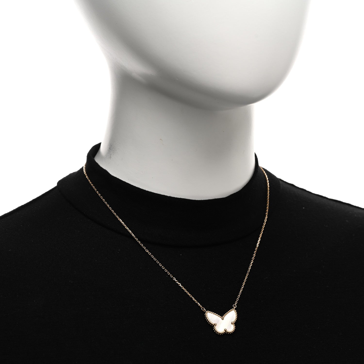 Van Cleef & Arpels 18K Yellow Gold Mother of Pearl Lucky Alhambra Butterfly Pendant Necklace 2 of 4