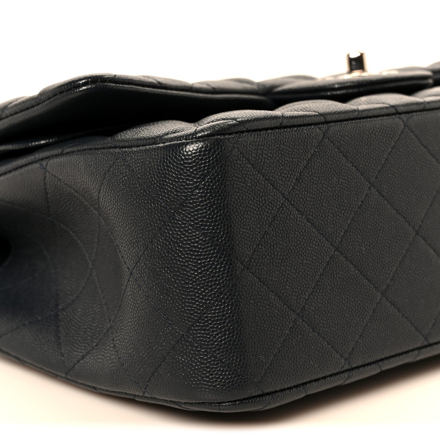 Caviar Quilted Jumbo Double Flap Navy Blue