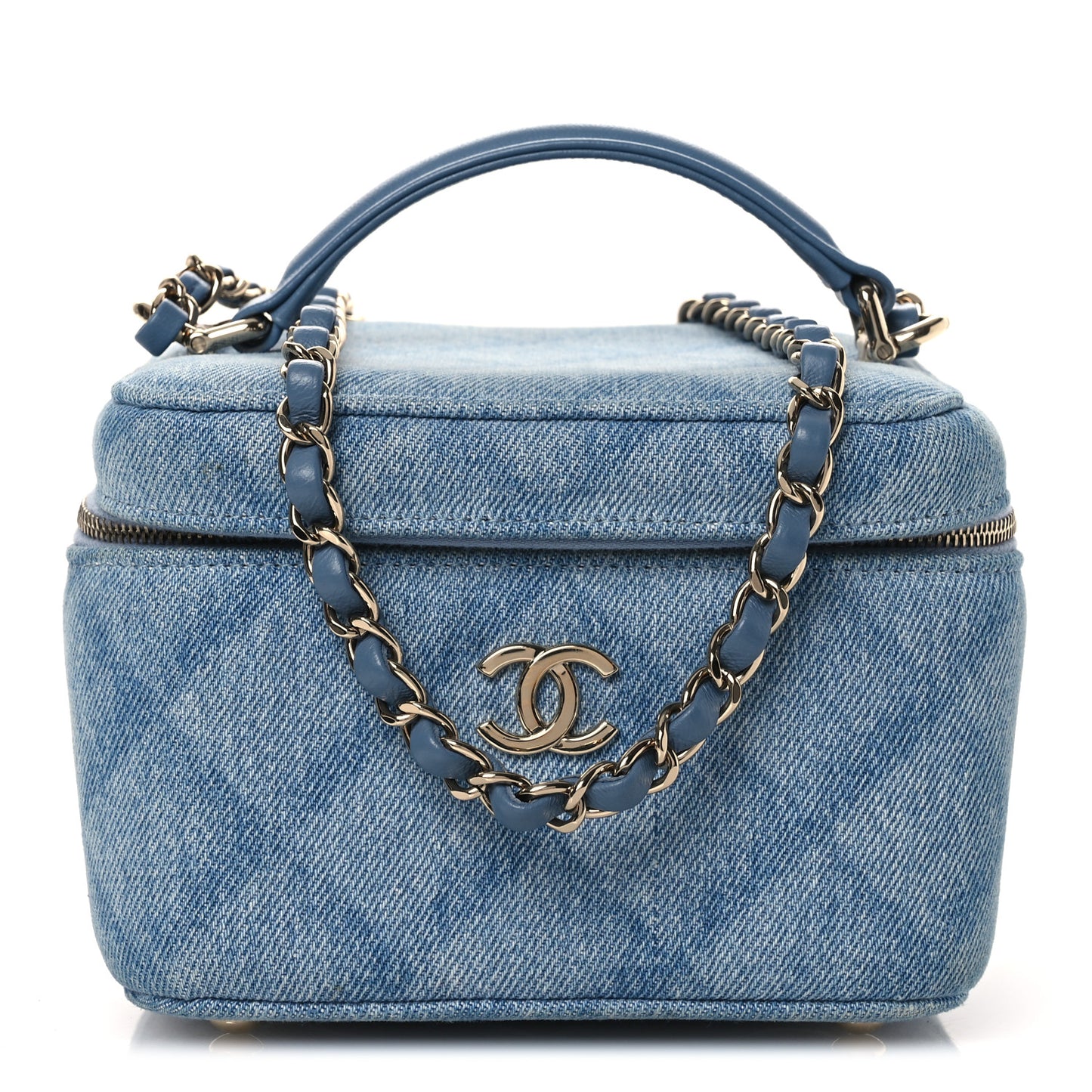 Denim Quilted Small CC Vanity Case Blue