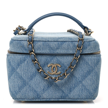 Chanel Denim Quilted Small CC Vanity Case Blue 1 of 12