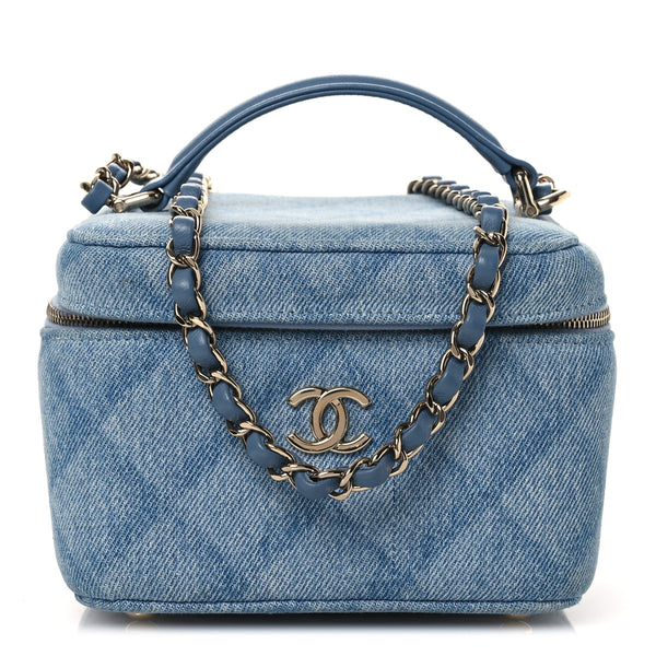 Chanel ネイビー収納ケース Chanel Denim Quilted Small CC Vanity Case Blue 1856202 – FASHIONPHILE