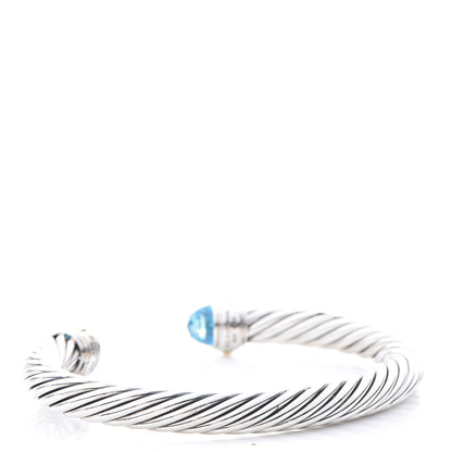 David Yurman Sterling Silver 14K Yellow Gold Blue Topaz 7mm Cable Classics Bracelet 3 of 5