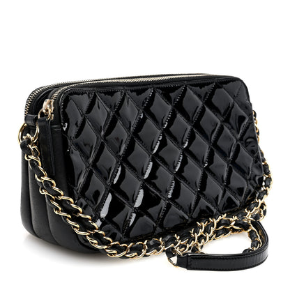 Chanel Patent Quilted Crown CC Double Zip Bag Black 3 of 12