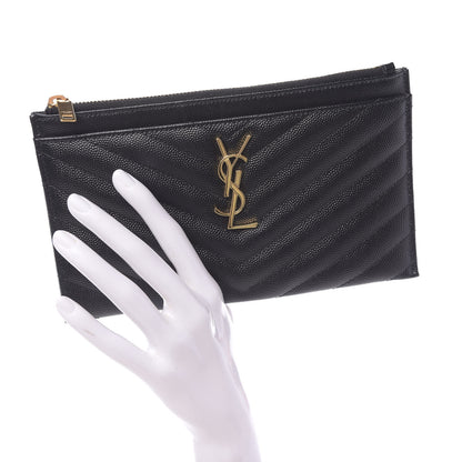 Saint Laurent Grain De Poudre Chevron Monogram Bill Pouch Black 2 of 7