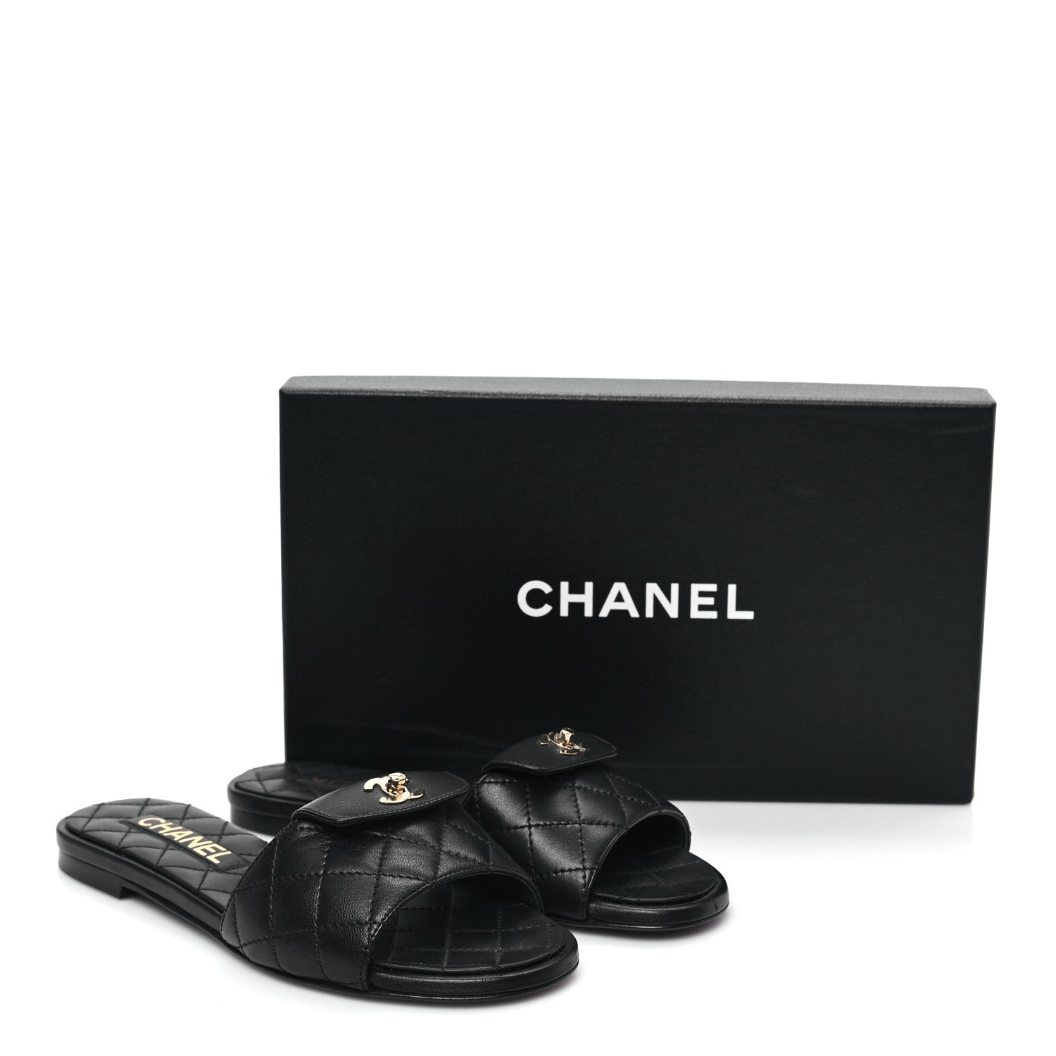 Chanel Lambskin Quilted CC Turnlock Sandals 36 Black 10 of 10