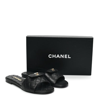 Chanel Lambskin Quilted CC Turnlock Sandals 36 Black 10 of 10