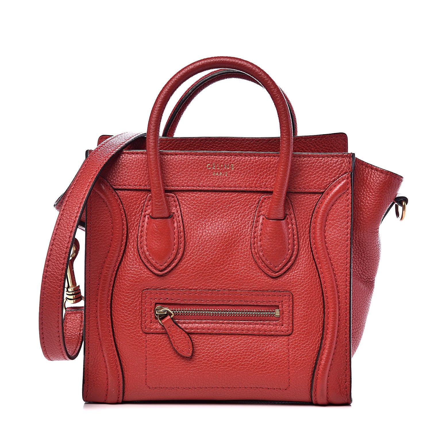 Celine Drummed Calfskin Nano Luggage Coquelicot 1 of 9