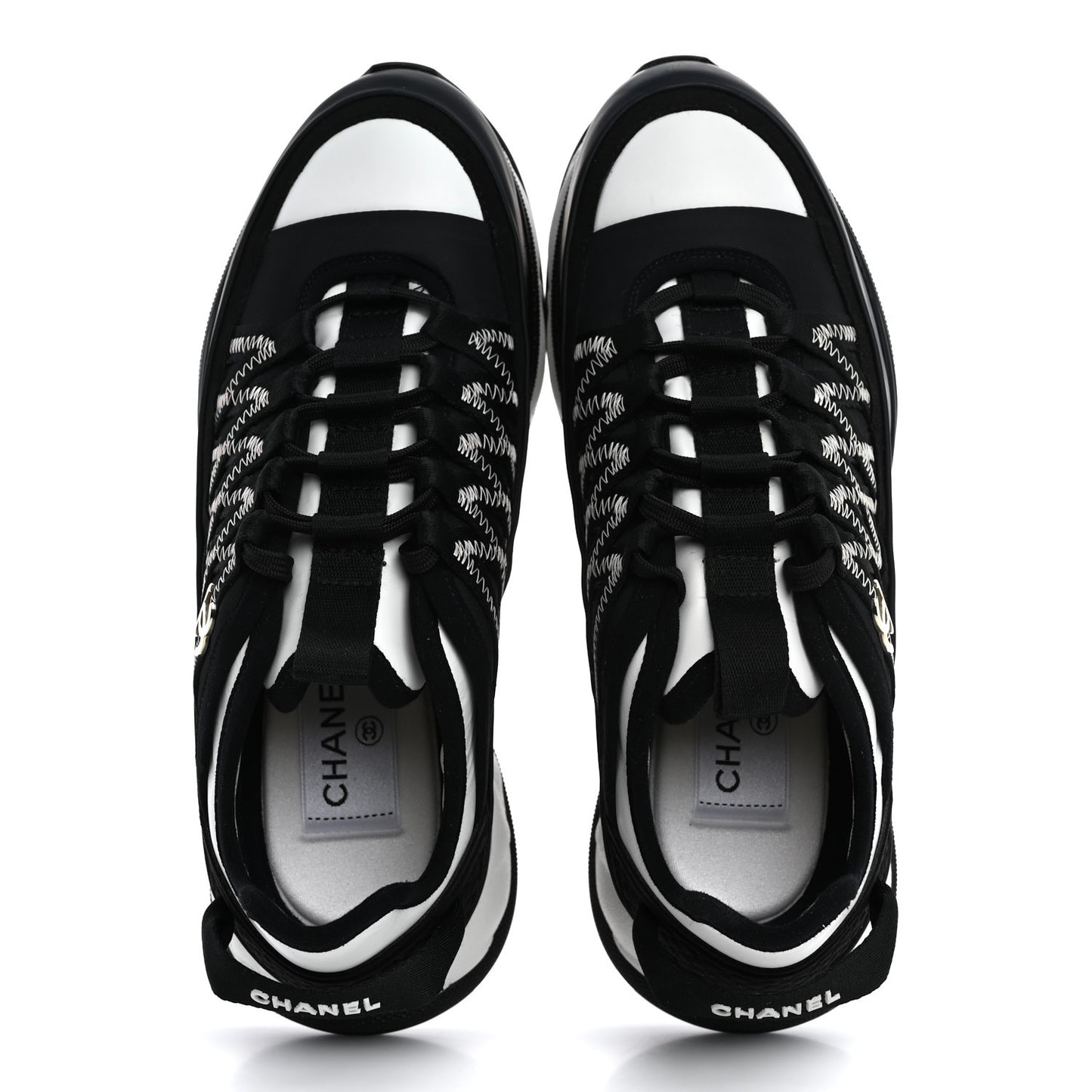 Mixed Fibers Suede Calfskin CC Sneakers 36 White Black