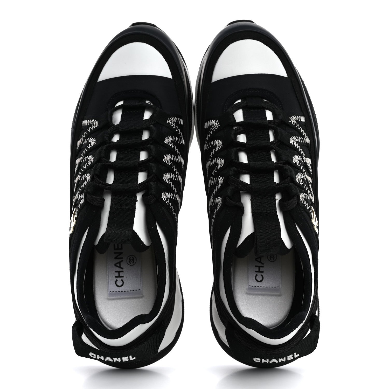 Chanel Mixed Fibers Suede Calfskin CC Sneakers 36 White Black 2 of 10