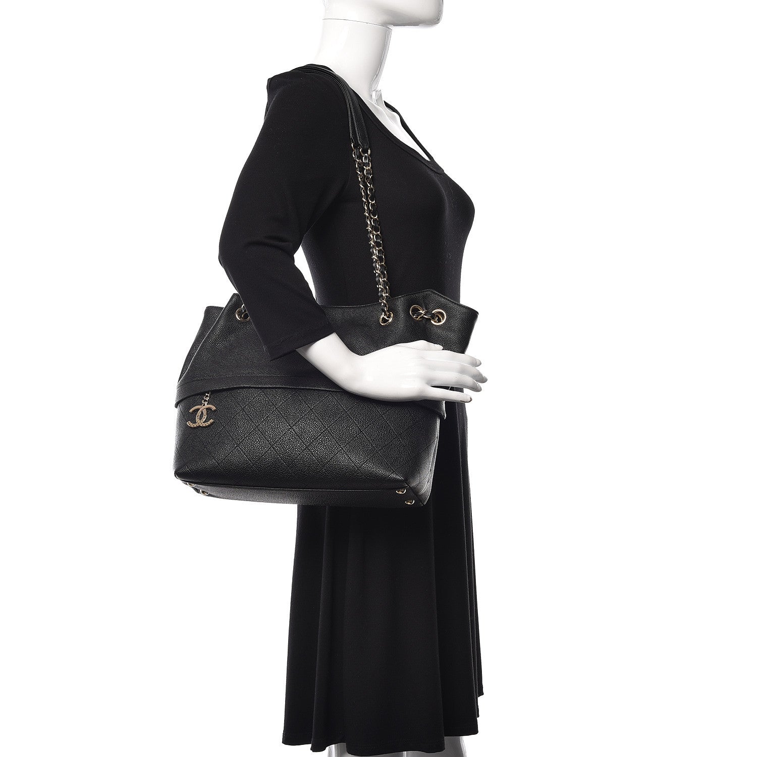 Chanel Crumpled Grained Calfskin Zip and Carry Shopping Tote Black 2 of 10