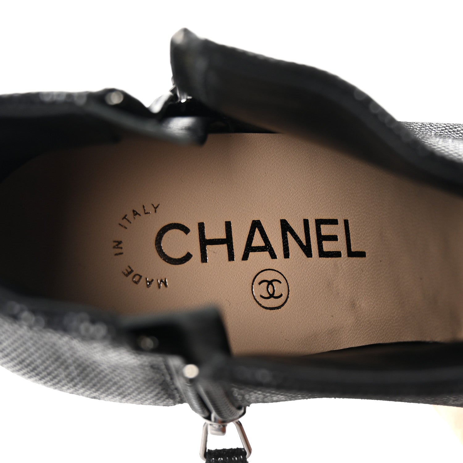 Chanel Metallic Tweed Patent Cap Toe CC Ankle Booties 38 Black 8 of 9