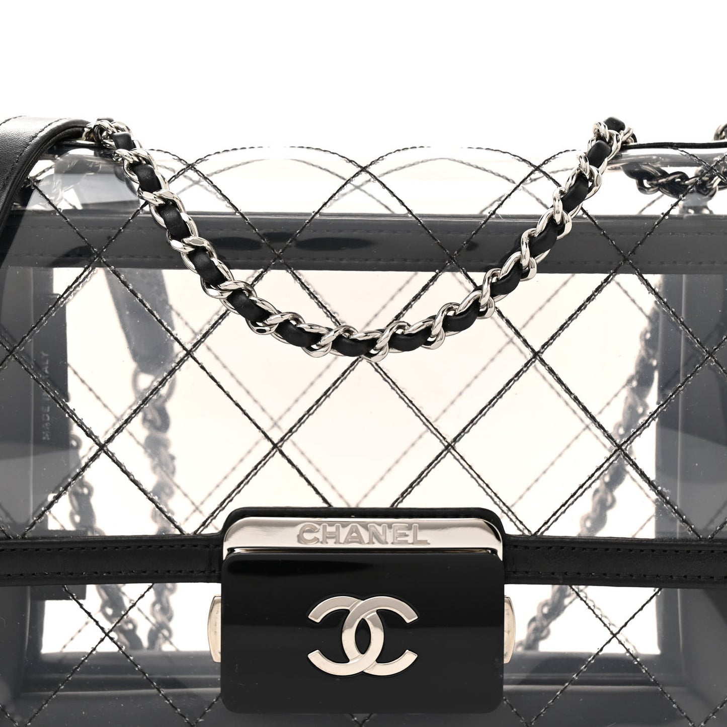PVC Lambskin Quilted Beauty Lock Flap Black