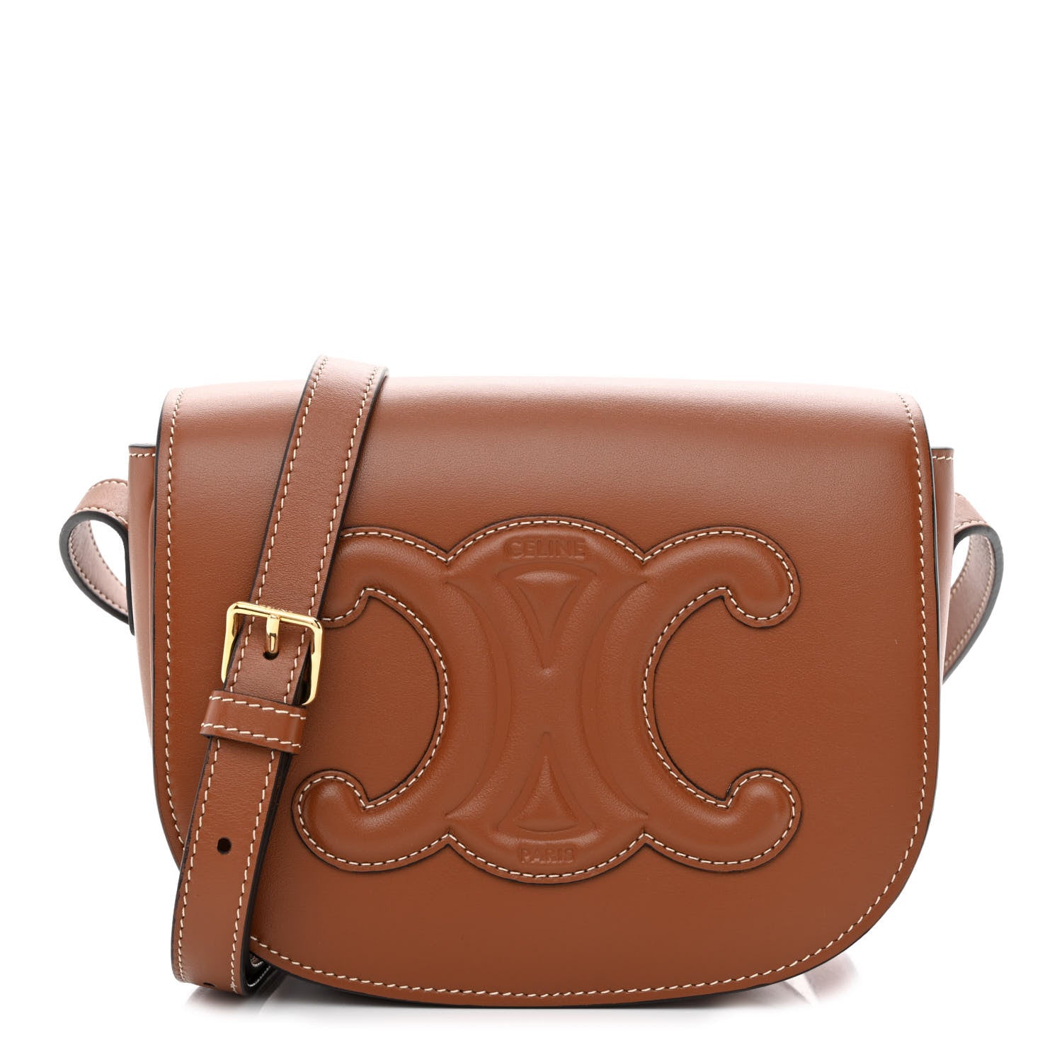 Celine Smooth Calfskin Cuir Triomphe Folco Crossbody Bag Tan 1 of 11