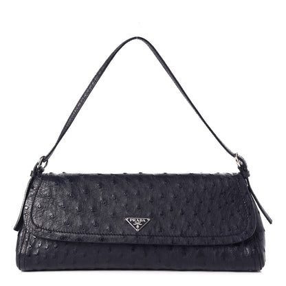 Prada Ostrich Shoulder Bag Navy 1 of 7