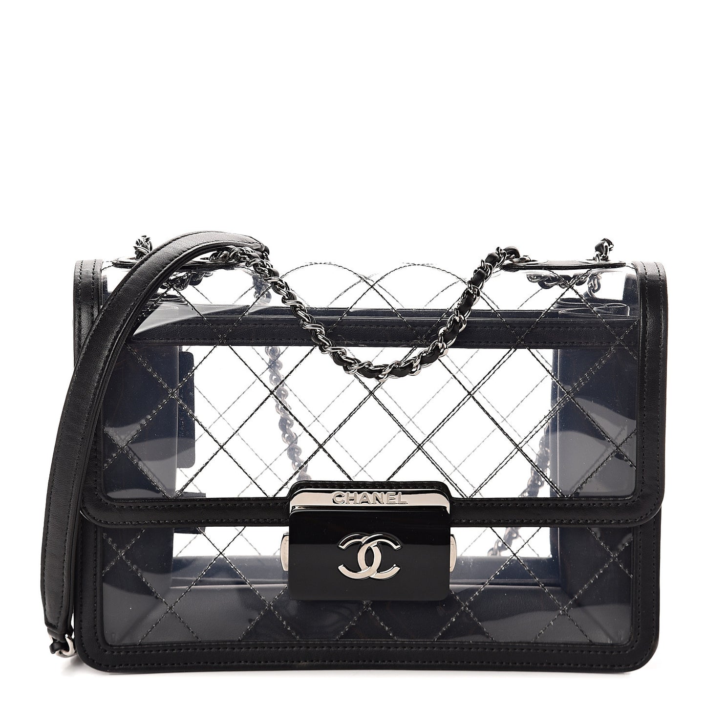 PVC Lambskin Quilted Beauty Lock Flap Black