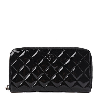 Chanel Patent Quilted Zip Around Wallet Black 1 of 8